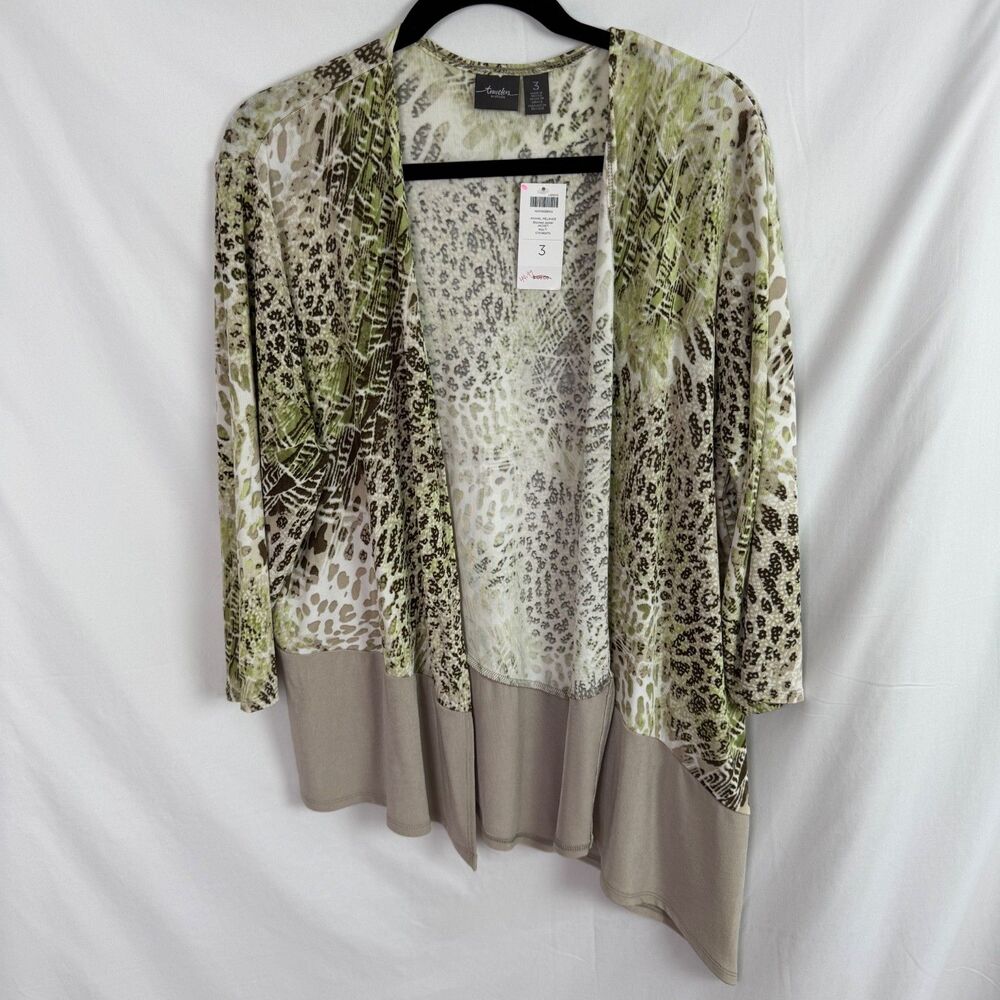 Chicos Travelers Women's Cardigan Top Size 3 XL Animal Melange 3/4 Sleeve NEW